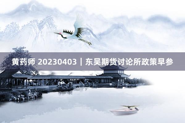 黄药师 20230403｜东吴期货讨论所政策早参