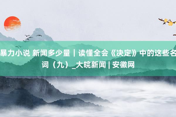 暴力小说 新闻多少量｜读懂全会《决定》中的这些名词（九）_大皖新闻 | 安徽网